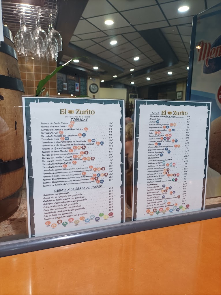 Cervesseria El Zurito, Cerveceria El Zurito — Carta