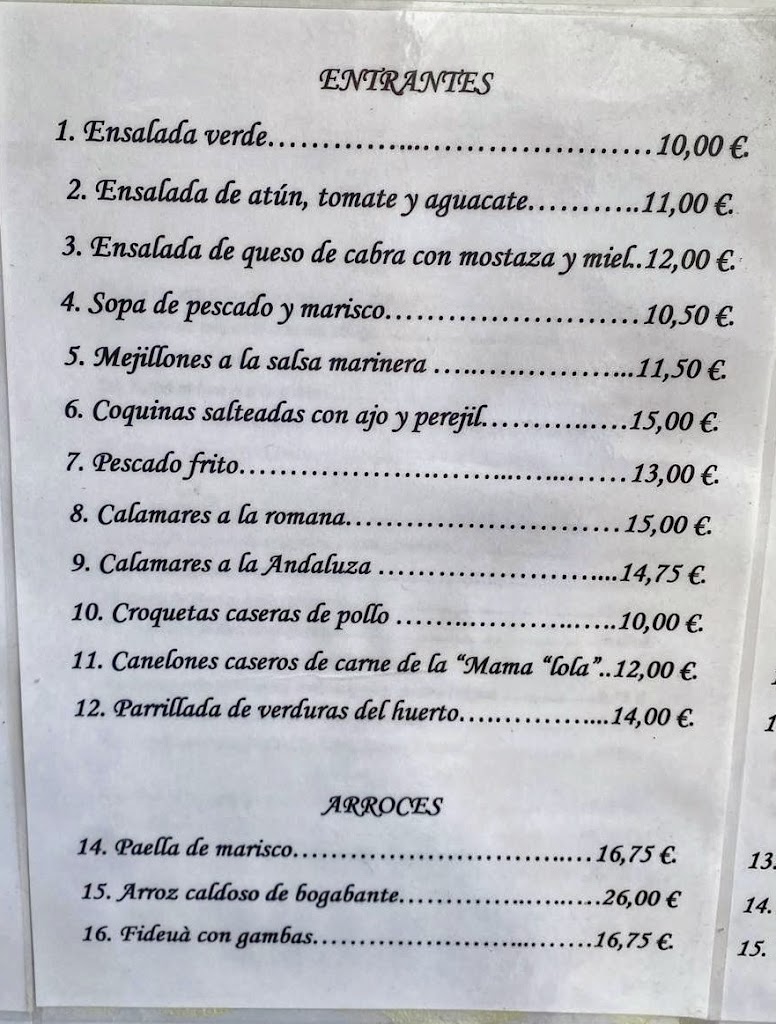 Restaurant Can Bertu — Carta