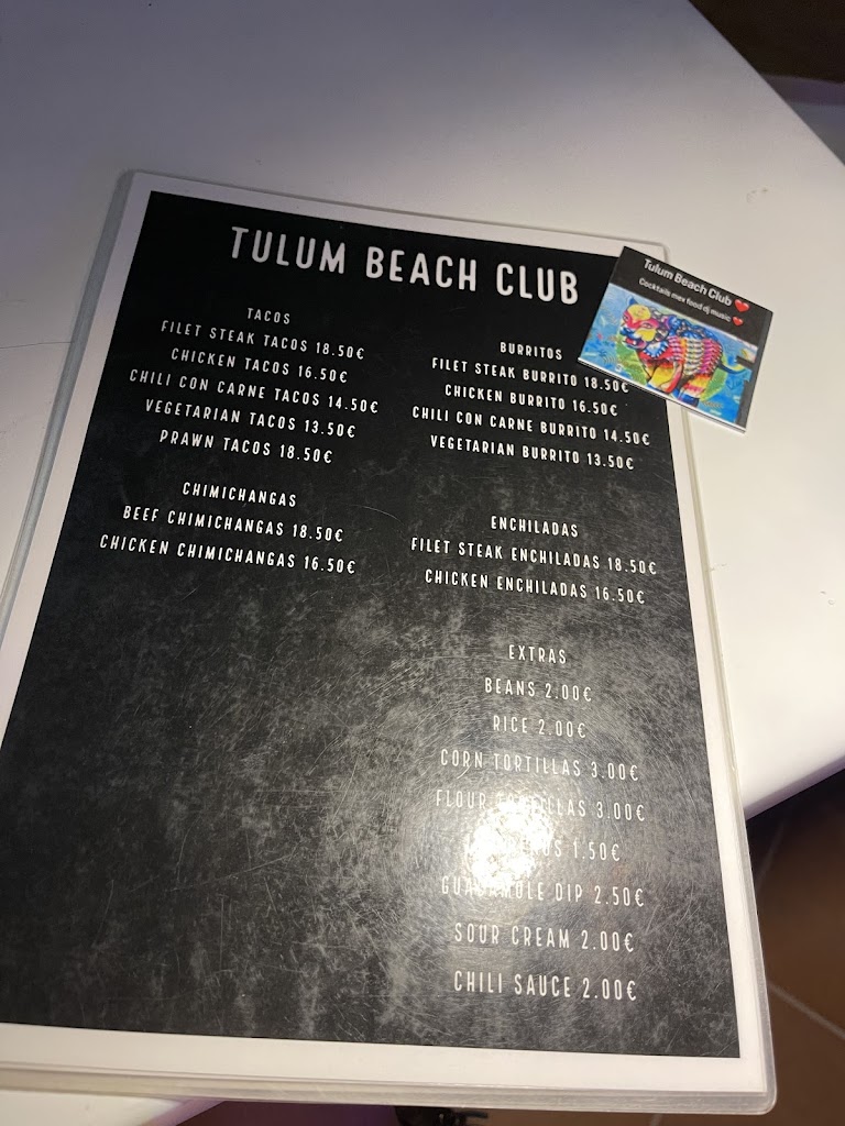 Tulum Beach Club — Carta