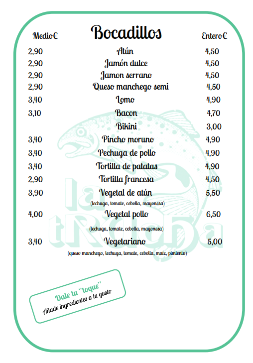 Bar la Trucha — Carta