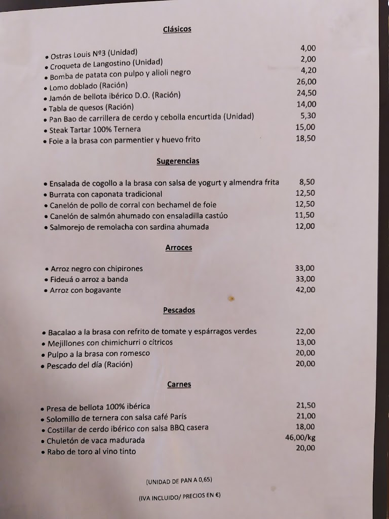 Restaurante Castuo — Carta