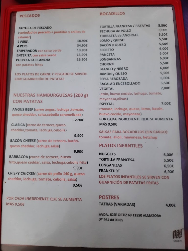 Restaurante El Ciervo — Carta