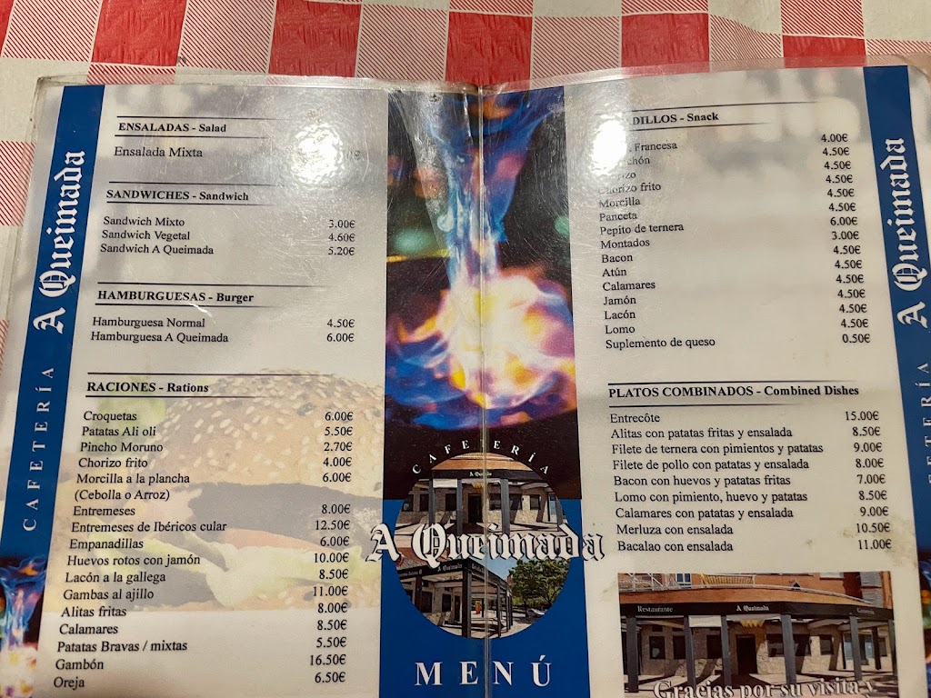 Cafeteria A'Queimada — Carta