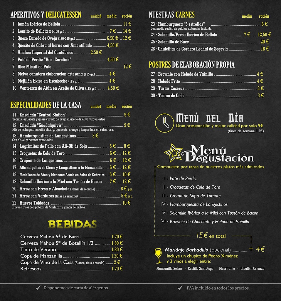 Central Station gastro-taberna — Carta