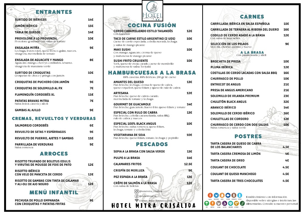 Hotel-restaurante Mitra Crisalida — Carta