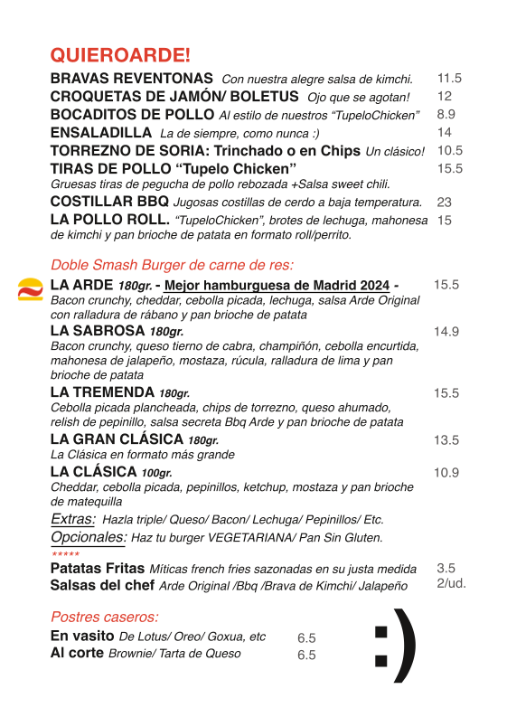 ARDE SOCIAL COOKING burger club — Carta