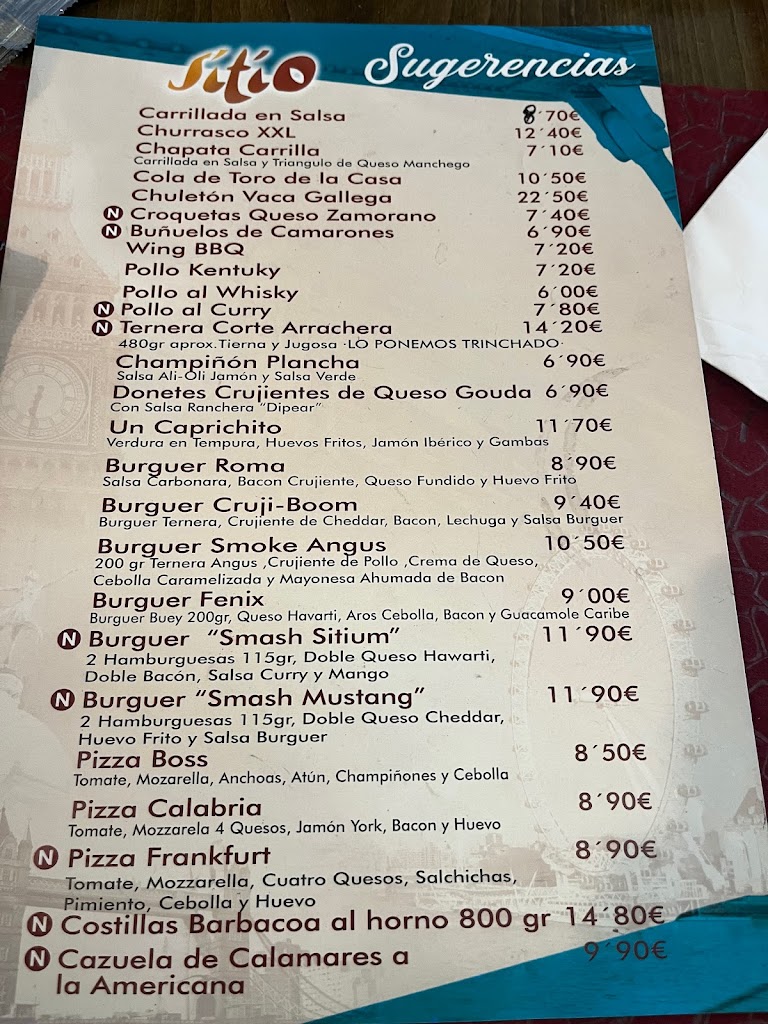 Bar restaurante El Sitio — Carta