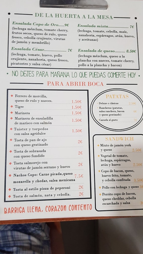 Copo de Oro — Carta