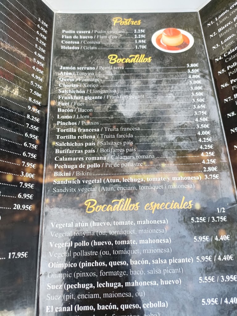 Restaurante El Canal — Carta