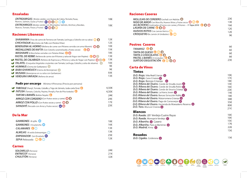 Restaurante Entreamigos) — Carta