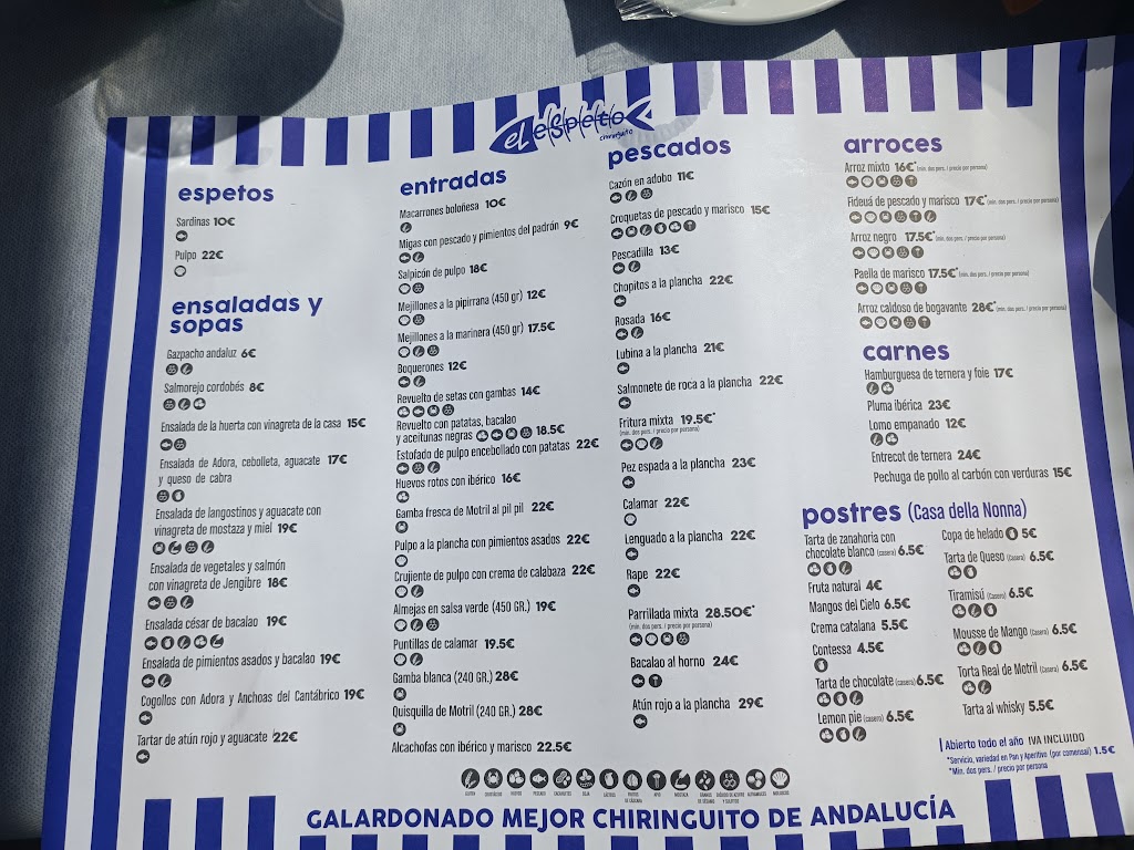 Chiringuito Espeto — Carta