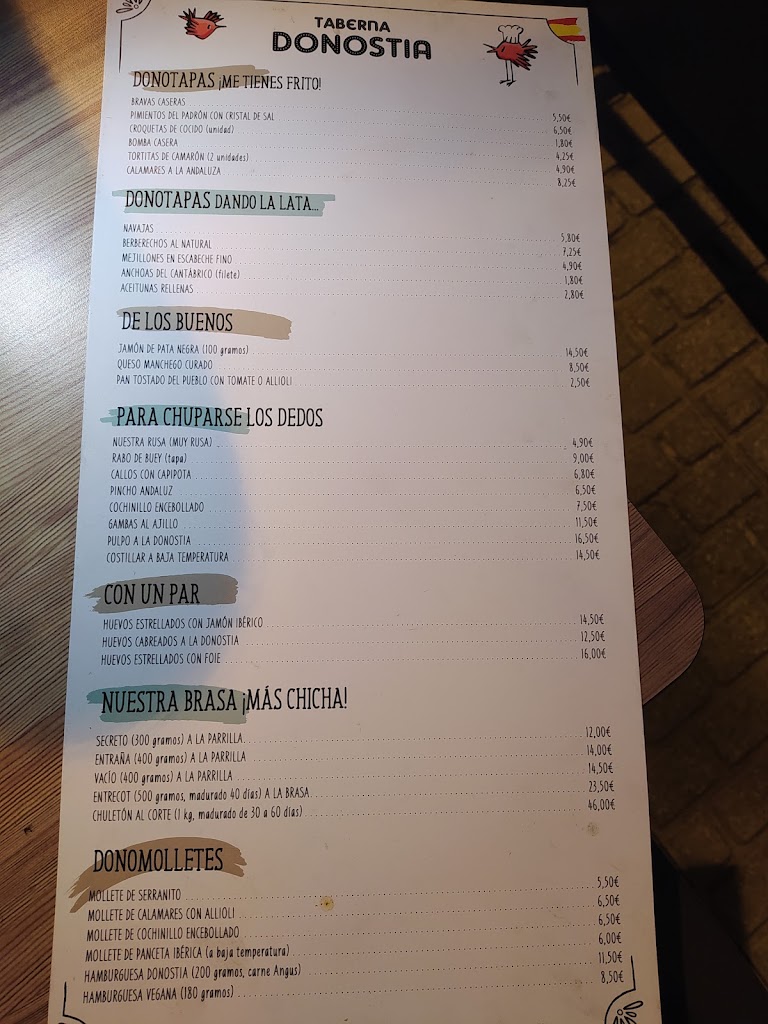 Donostia Taberna — Carta