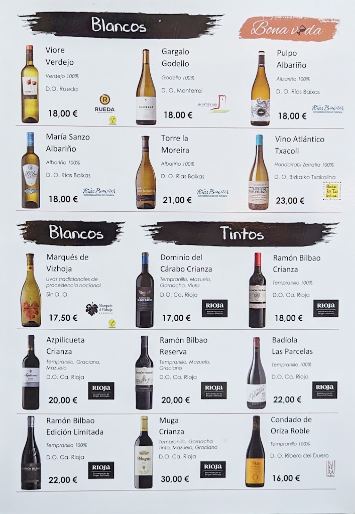 Restaurante Taperia Bona Vida — Carta