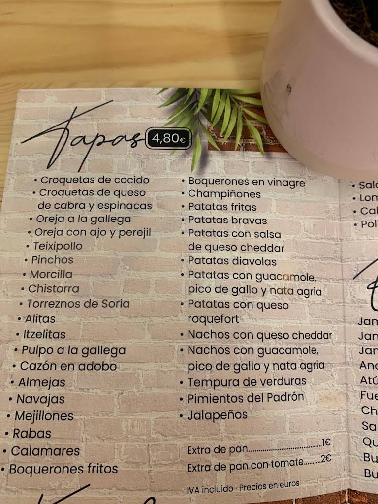Bar Teixido Tapas — Carta
