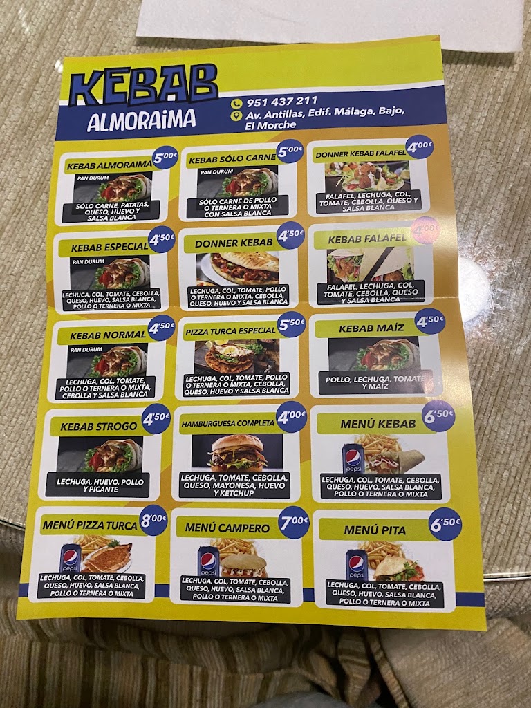 Kebab Almoraima El Morche — Carta