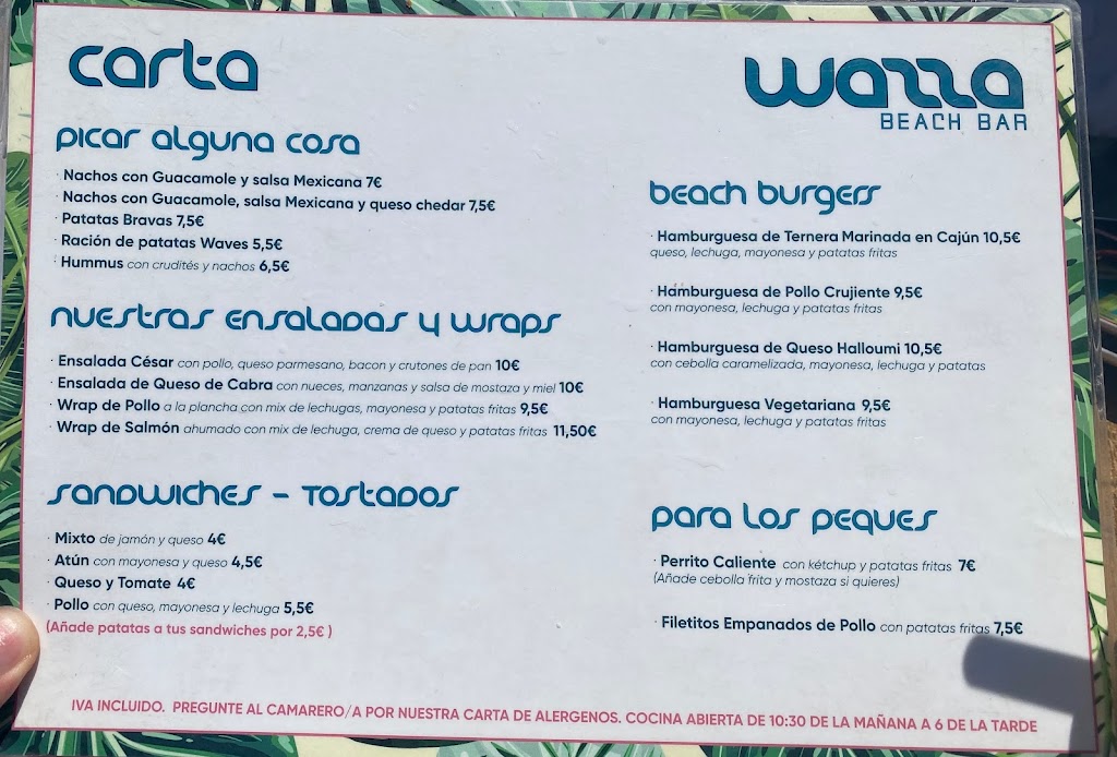 Wazza Beach Bar — Carta