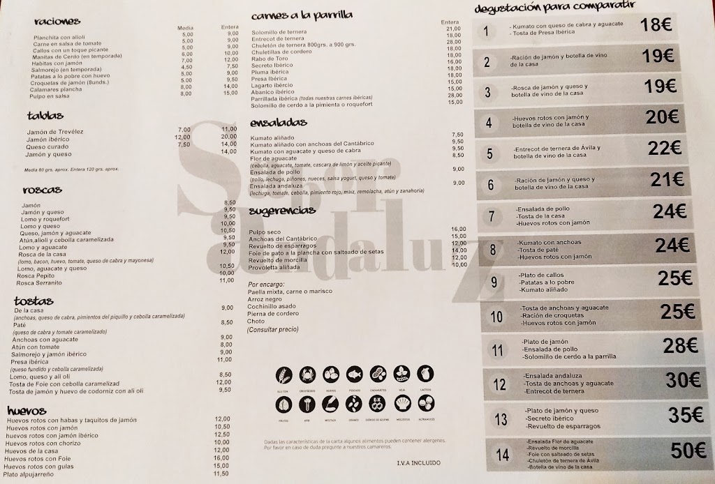 Bar Sabor Andaluz — Carta