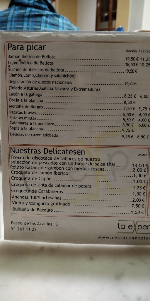 Restaurante La Experiencia — Carta