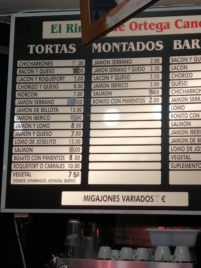Bar El Rincon de Ortega Cano — Carta