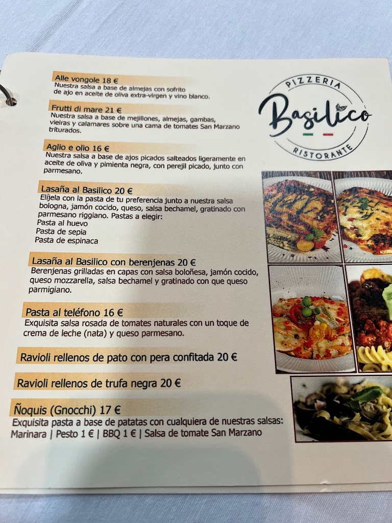 Basilico Restaurant Pizzeria — Carta