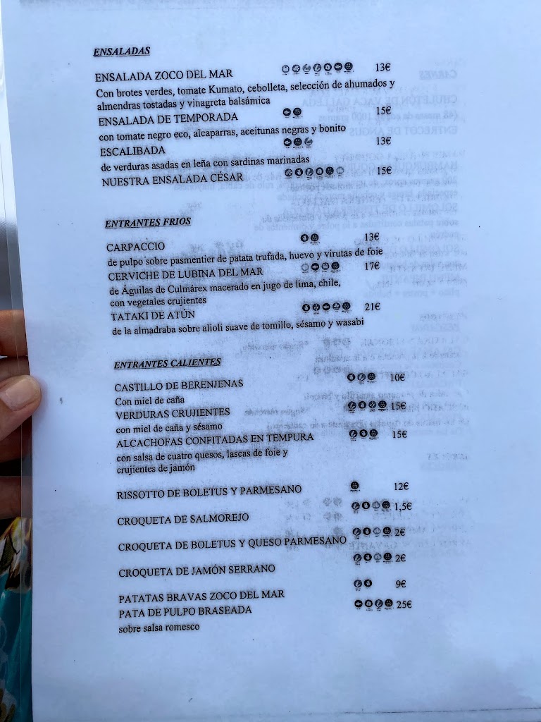 Restaurante Zoco del Mar — Carta
