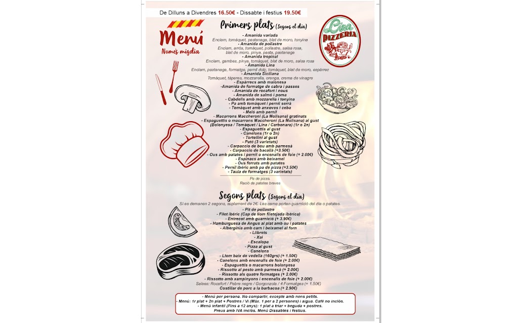 Pizzeria Lina Ristorante — Carta