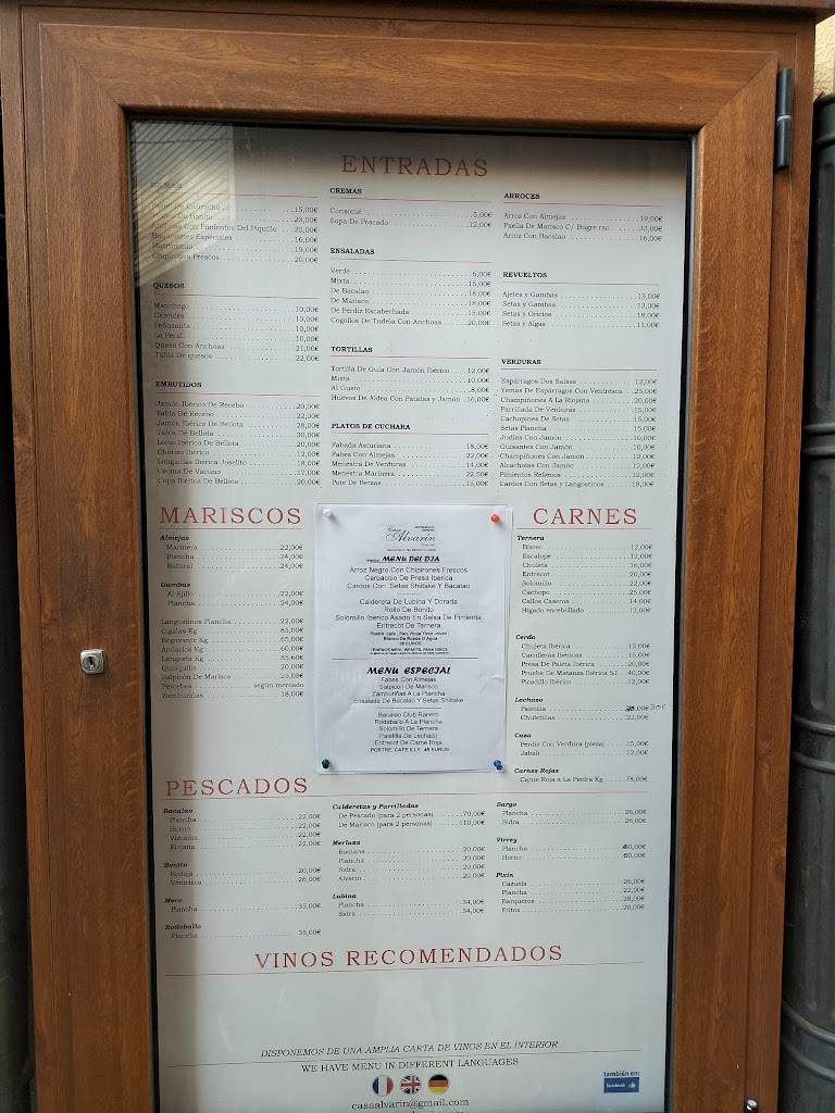 Restaurante Casa Alvarin — Carta