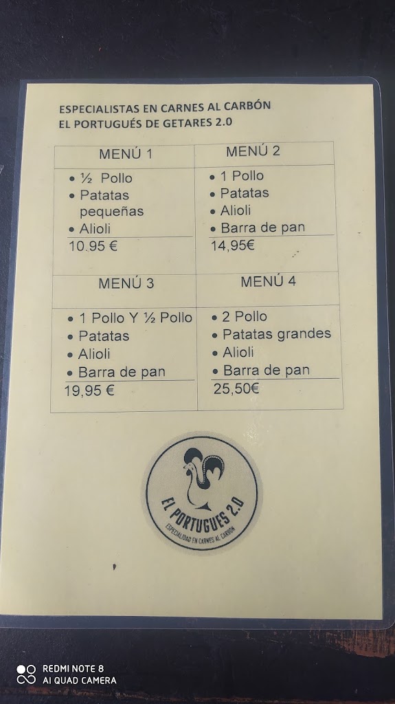 Restaurante El portugues de Getares — Carta