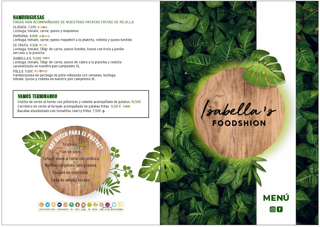 Isabella's Foodshion Bar restaurante. — Carta