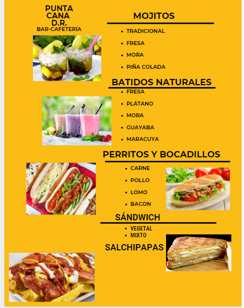 Bar Cafeteria D.R. Punta Cana — Carta