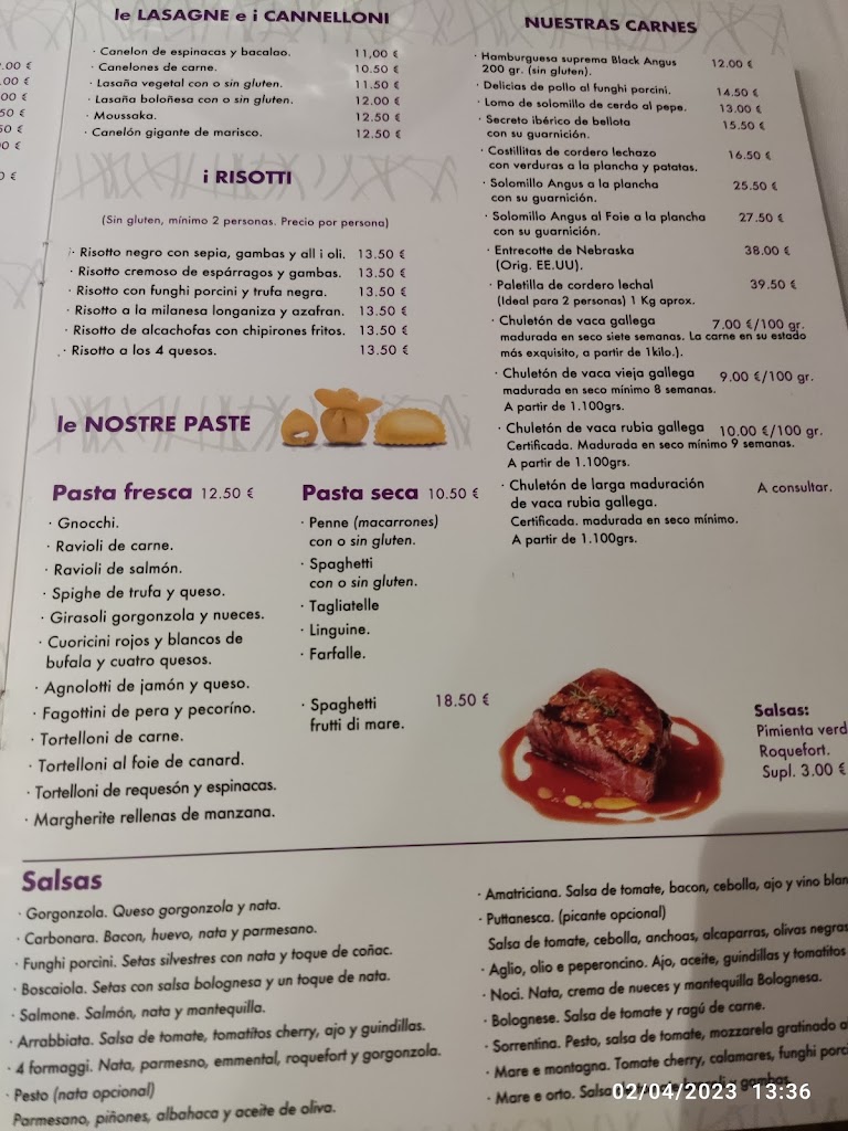 Restaurante Moraima — Carta