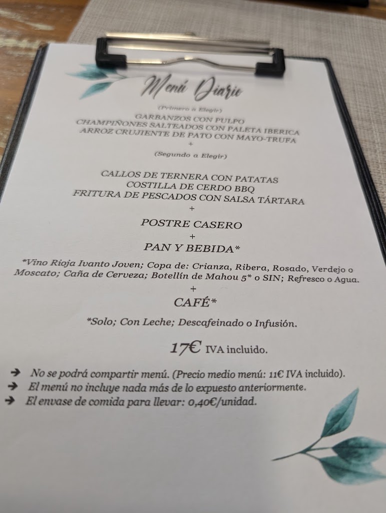 Restaurante Kairos — Carta