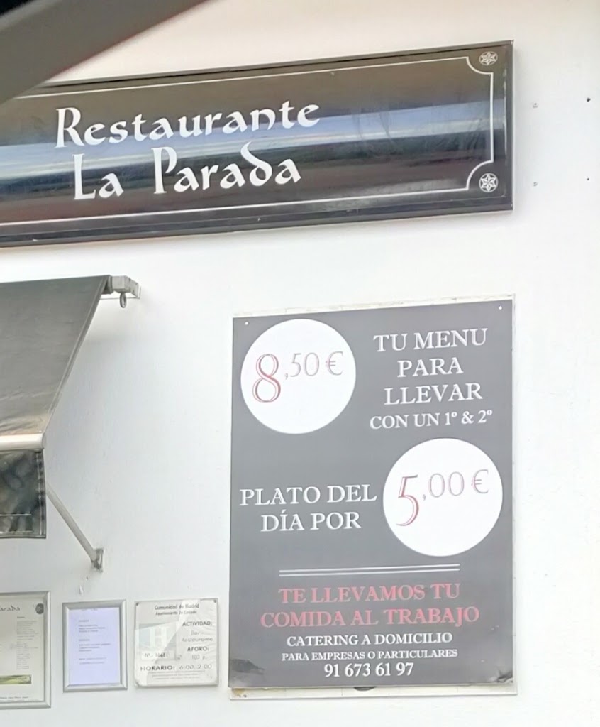 Restaurante Cafeteria La Parada — Carta