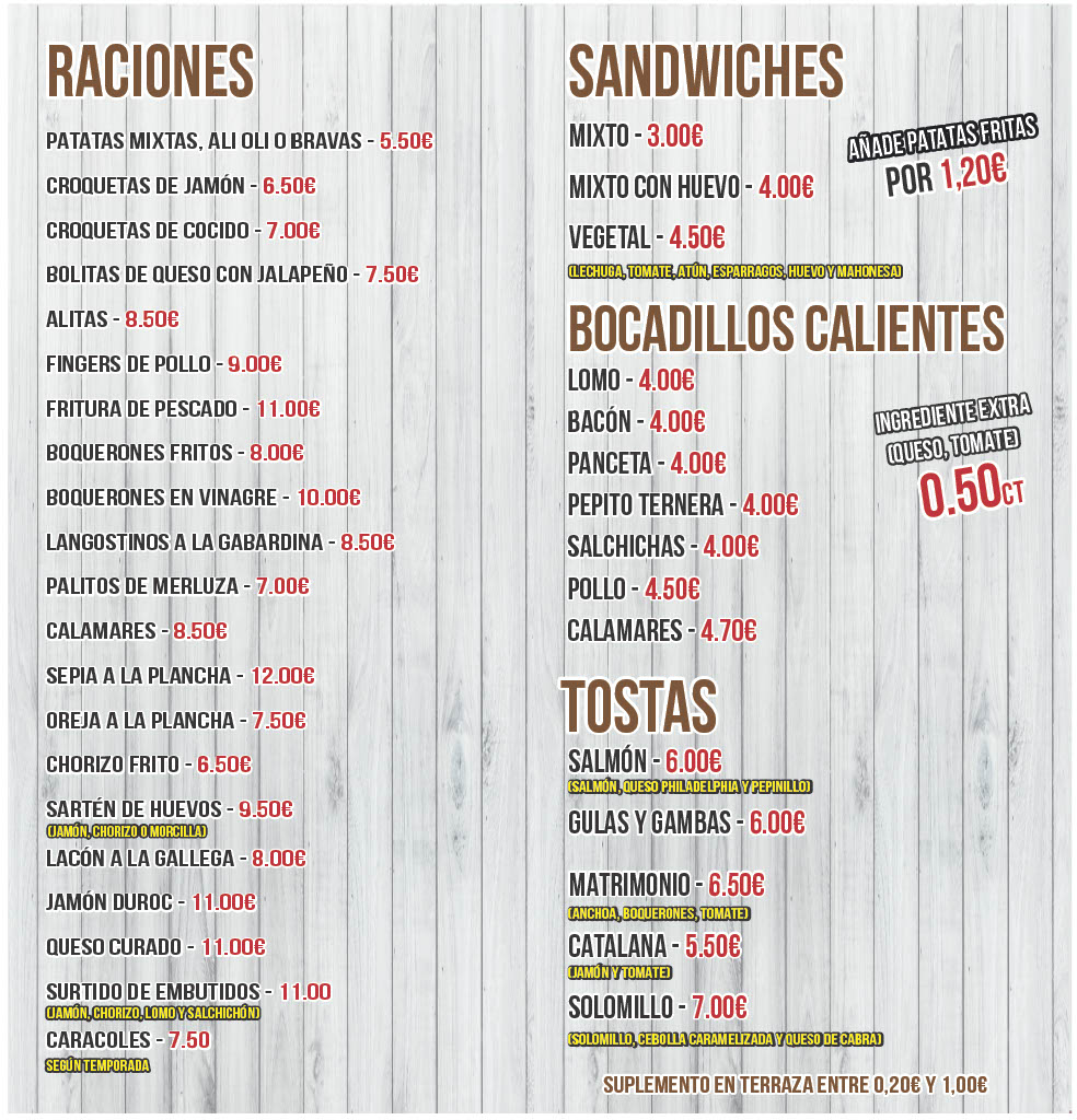 Bar Mota — Carta