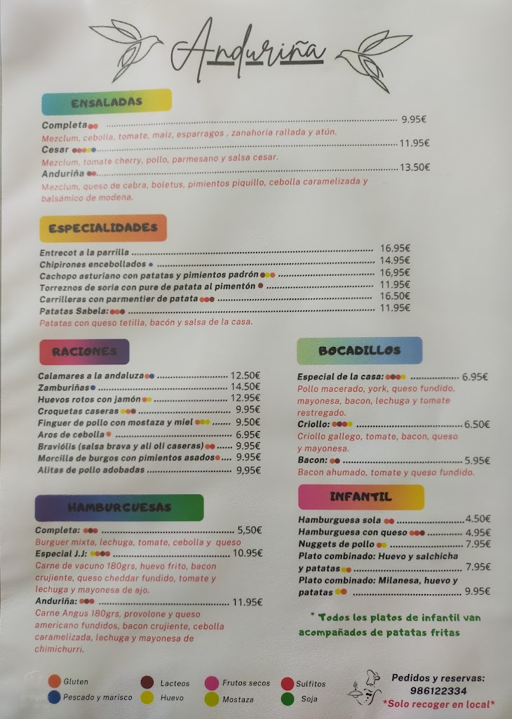 Andurina Taperia Restaurante — Carta