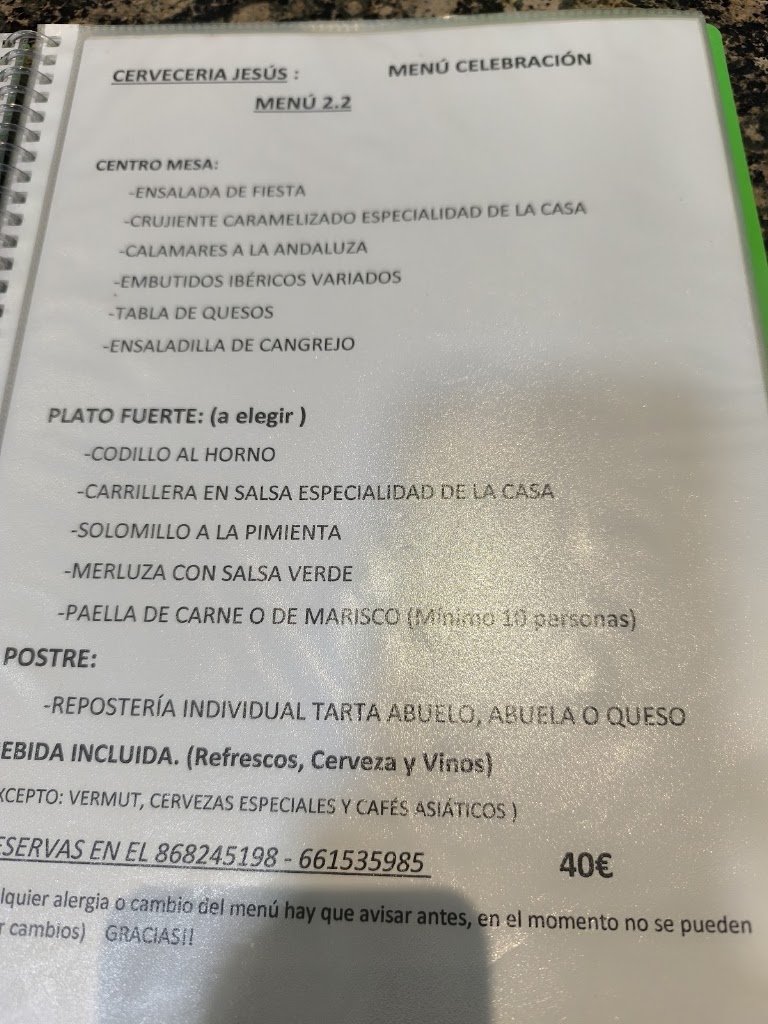 Cerveceria Jesus — Carta