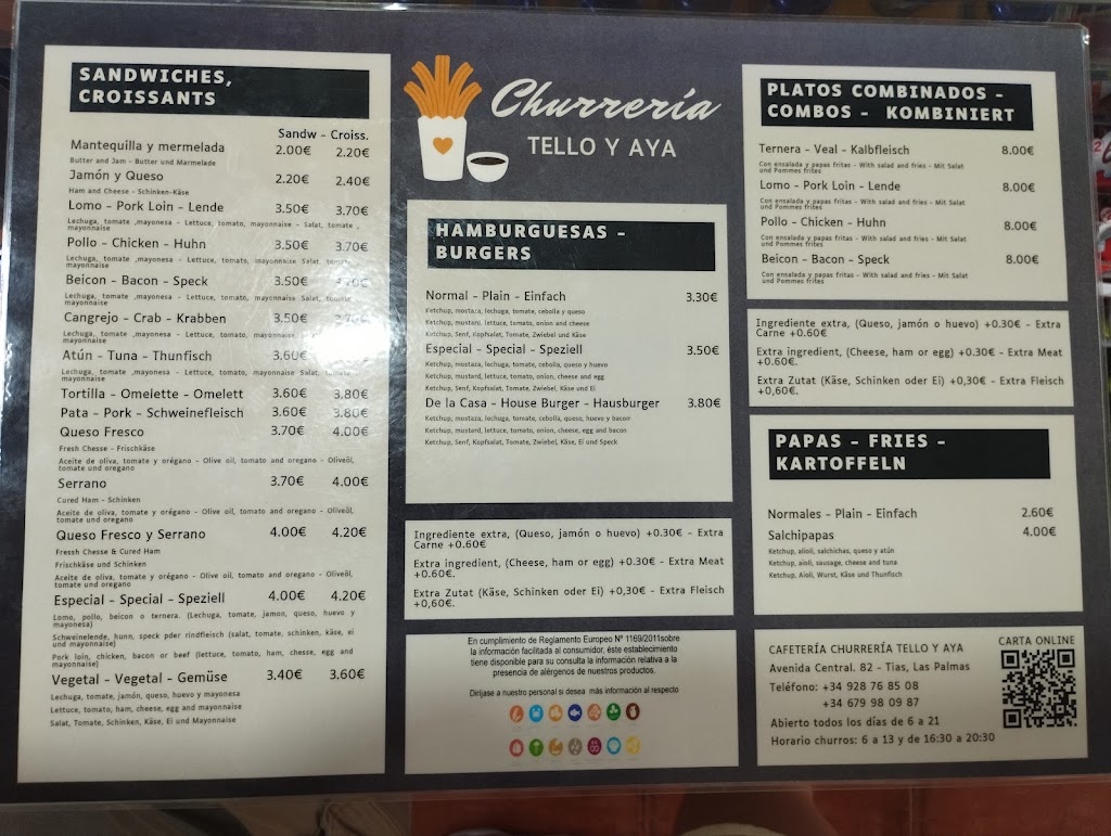 Cafeteria Churreria Tello Y Aya — Carta