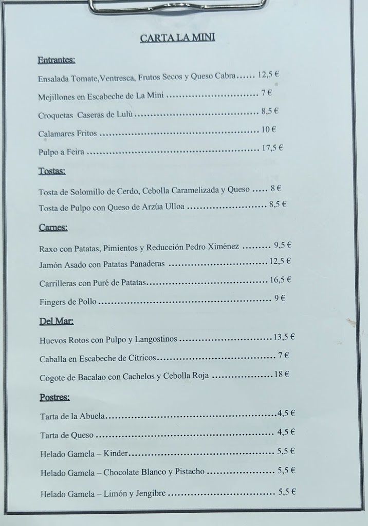 TAPERIA LA MINI — Carta
