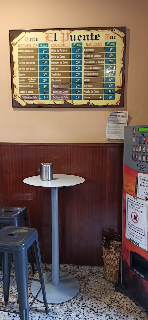 Cafe bar El Puente — Carta