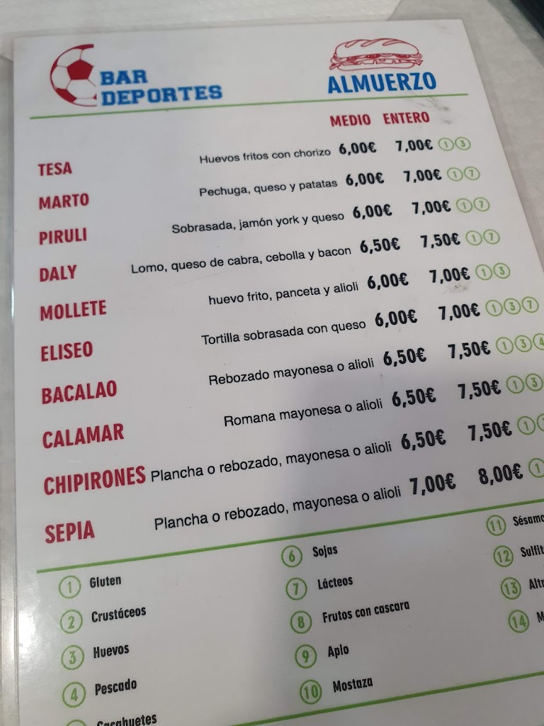 Bar Deportes — Carta