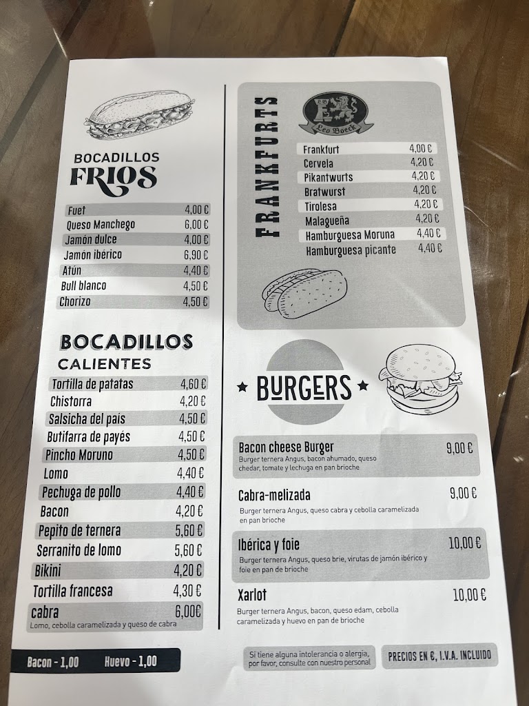 Bar Xarlot Martorell — Carta