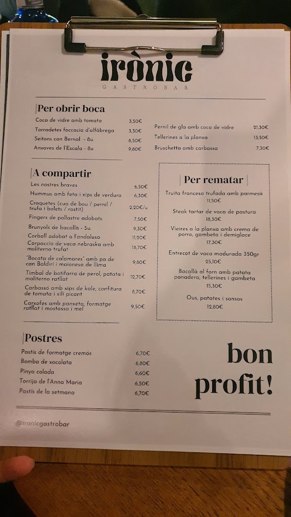 Ironic Gastrobar — Carta