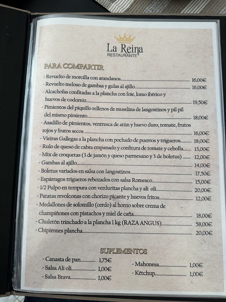 Restaurante La Reina — Carta