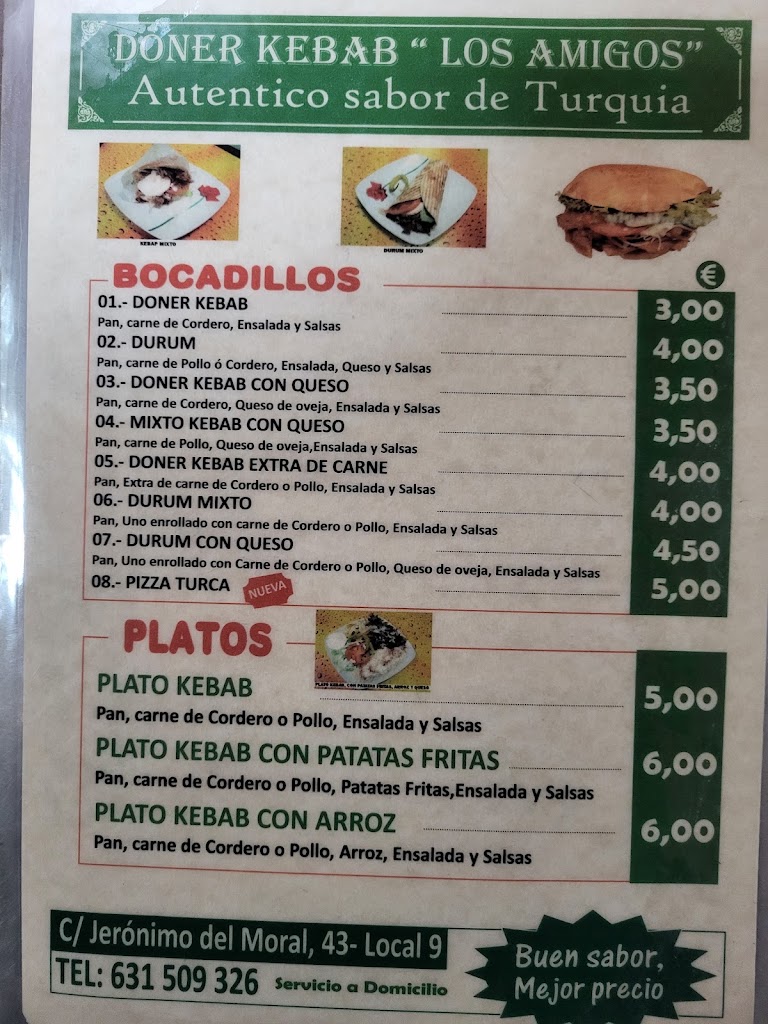 DONER KEBAB "LOS AMIGOS" — Carta