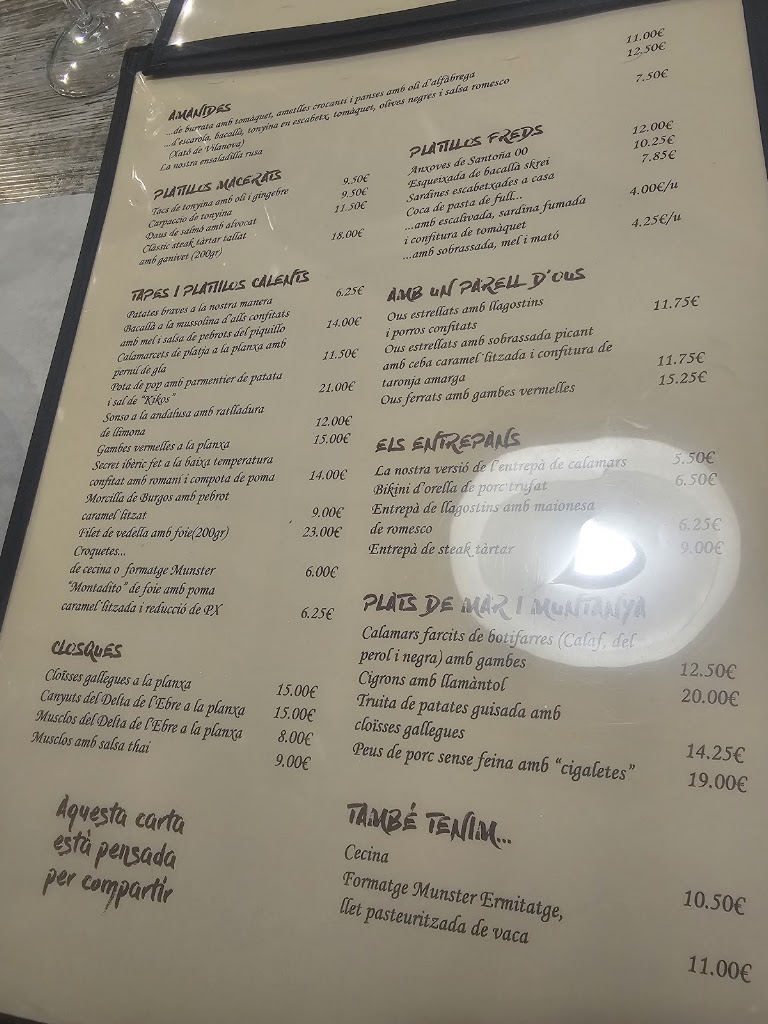 Vins i Tapes Galileu — Carta