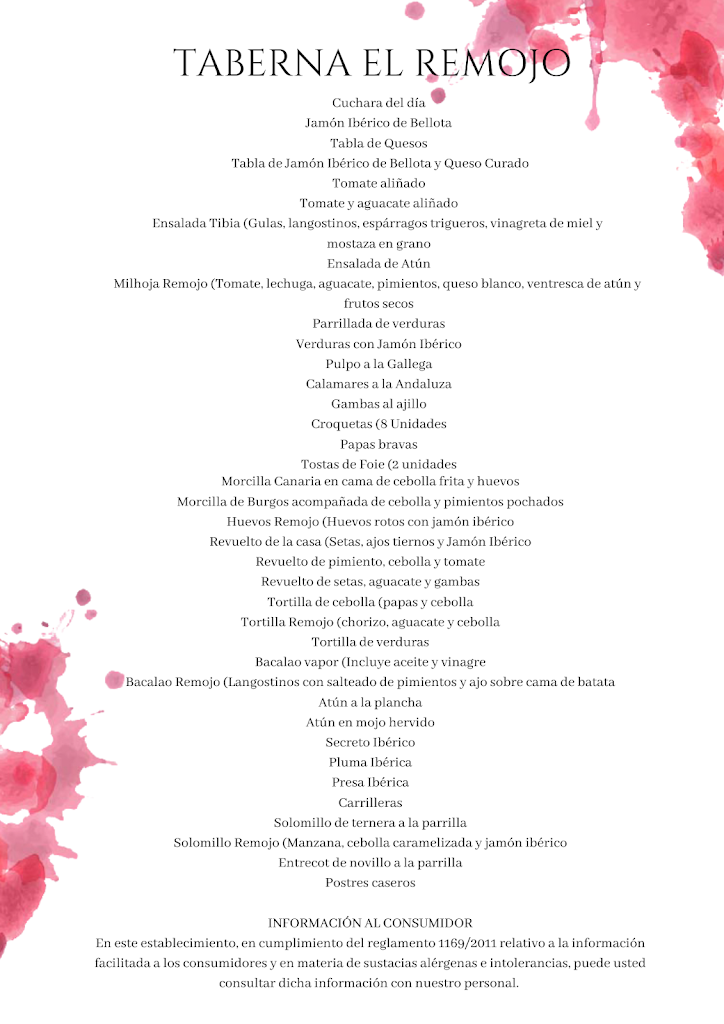 Taberna el Remojo — Carta