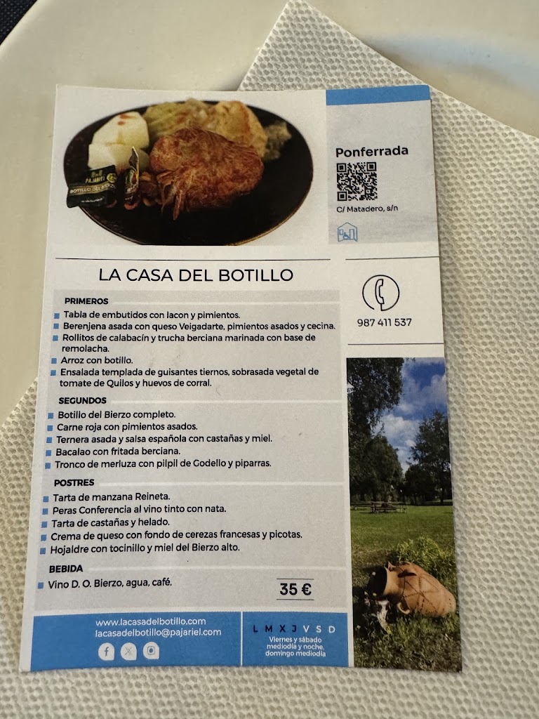 Restaurante La Casa del Botillo — Carta