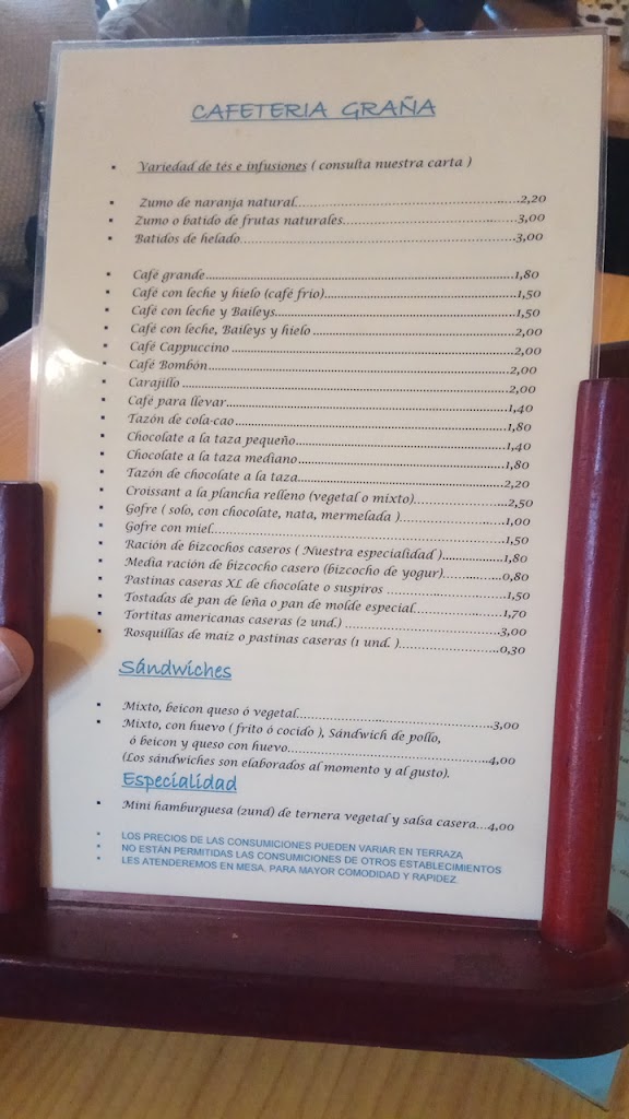 Cafeteria Grana — Carta