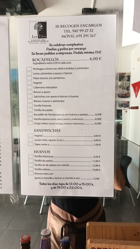 Cafe bar Los Tilos — Carta
