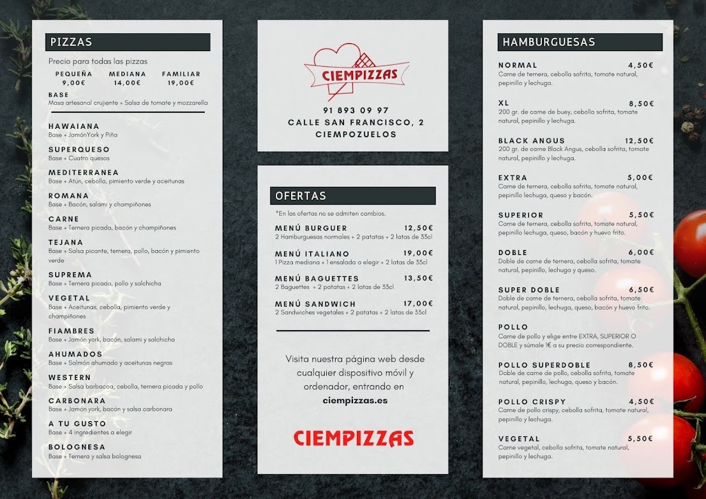 Pizzeria Ciempizzas — Carta